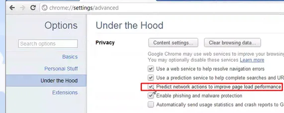Browserling Chrome 17 disable predicting network actions