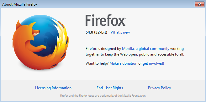 Firefox 54 About Dialog