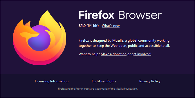 Firefox 85 About Dialog