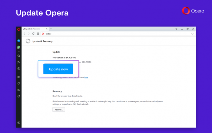 Opera 54 Update button